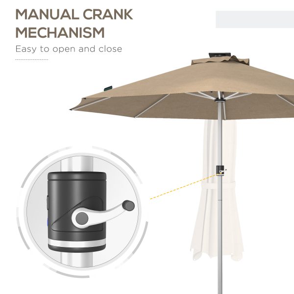 Outsunny Solar Patio Garden Parasol with Lights for Outdoor, Khaki - Image 8