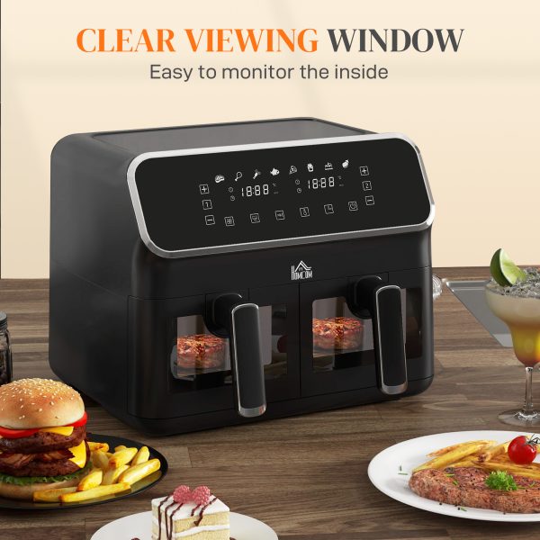 HOMCOM Dual Zone Air Fryer 8L Double Air Fryer with SYNCFinish 2700W Silver - Image 7