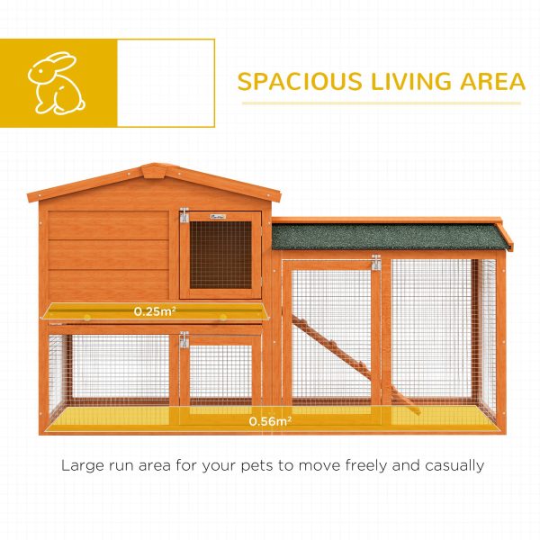 PawHut Wooden Rabbit Hutch with Run, Ramp, Slide-out Tray, Orange - Image 8