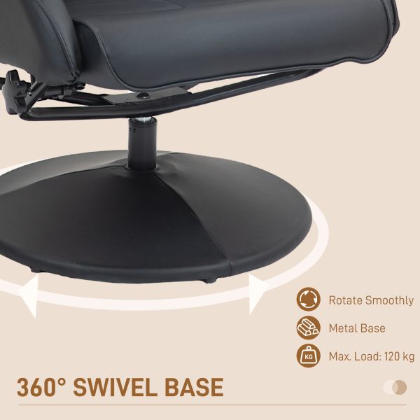 HOMCOM Swivel Armchair with Footstool and Adjustable Backrest Black - Image 6
