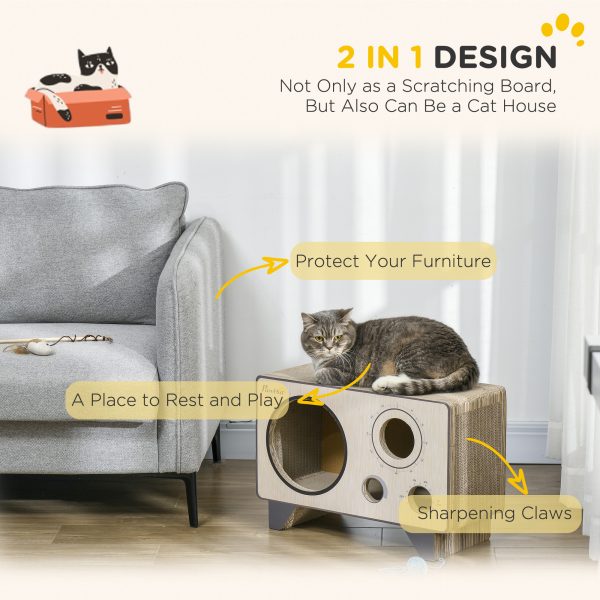 PawHut Radio Shape Cat Scratching Board with Catnip, Natural Wood Finish - Image 6