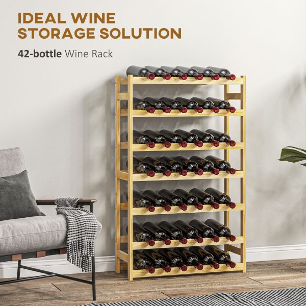 HOMCOM Free Standing Wooden Wine Rack 42 Bottles Holders, Natural - Image 4