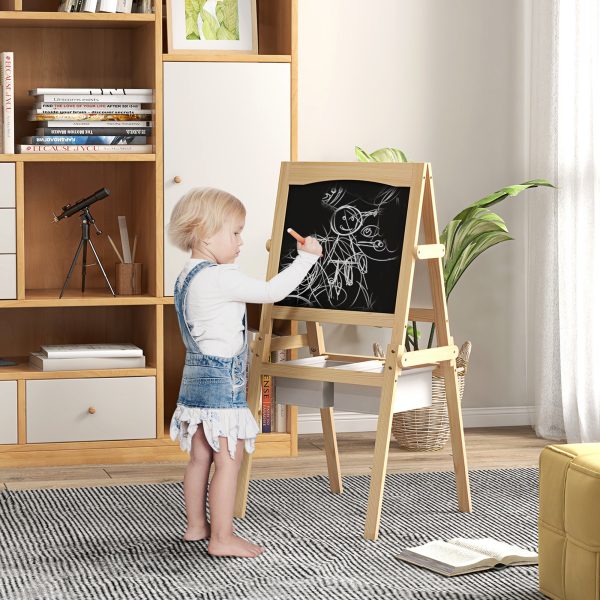 AIYAPLAY 3 in 1 Kids Easel with Paper Roll, Storage Baskets - Natural - Image 2