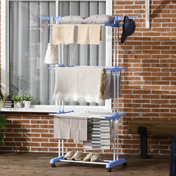HOMCOM Foldable Clothes Drying Rack Steel Garment Dryer with Casters Blue - Image 7
