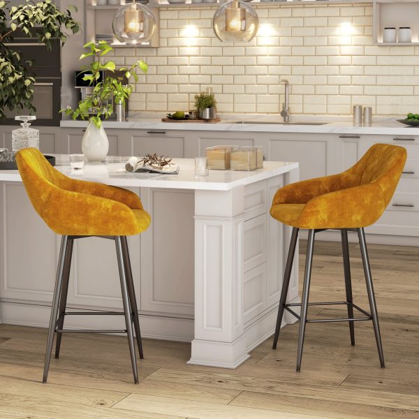 HOMCOM Bar Stools Set of 2, Velvet-Touch Fabric Counter Height Bar Chairs Brown - Image 8