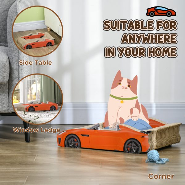 PawHut 2 in 1 Cat Scratching Board with Catnip, Car-shaped Cat Scratch Bed - Image 3