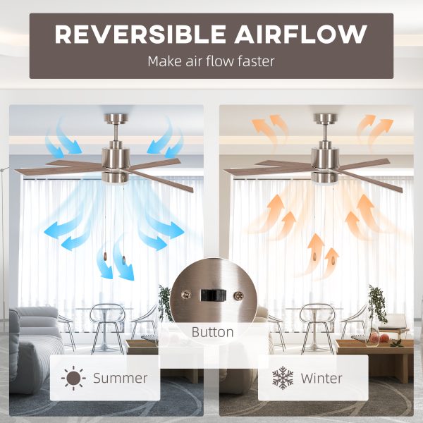 HOMCOM Mounting Reversible Ceiling Fan with Light, Pull-chain, Silver & Natural - Image 6