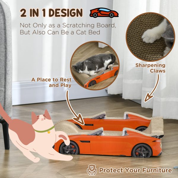 PawHut 2 in 1 Cat Scratching Board with Catnip, Car-shaped Cat Scratch Bed - Image 6
