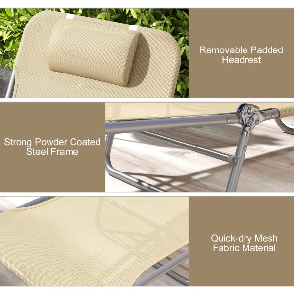 Outsunny 2 Pieces Sun Loungers Foldable Reclining Chair with Headrest Brown - Image 4