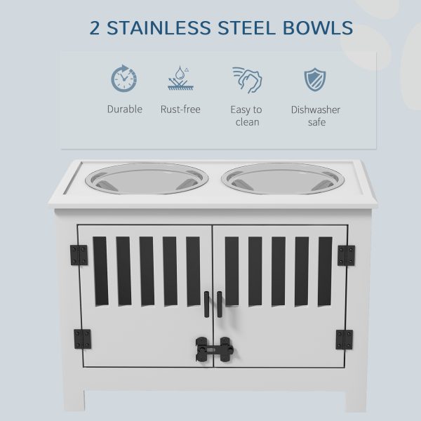 PawHut Raised Dog Bowls for Large Dogs Feeding Station w/ Stand, Storage - White - Image 3