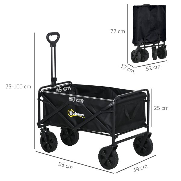 Outsunny Folding Outdoor Storage Trolley Cart Bag Telescopic Handle Brakes Black - Image 5