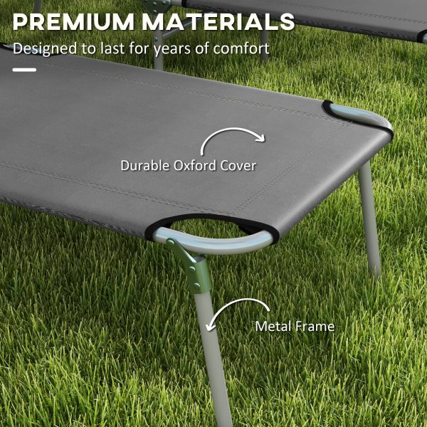 Outsunny Folding Sun Lounger Set of 2 with Sunshade Adjustable Backrest Grey - Image 7