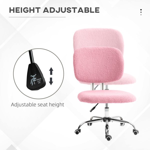 Vinsetto Fluffy Home Office Chair with Adjustable Height, Armless, Pink - Image 3