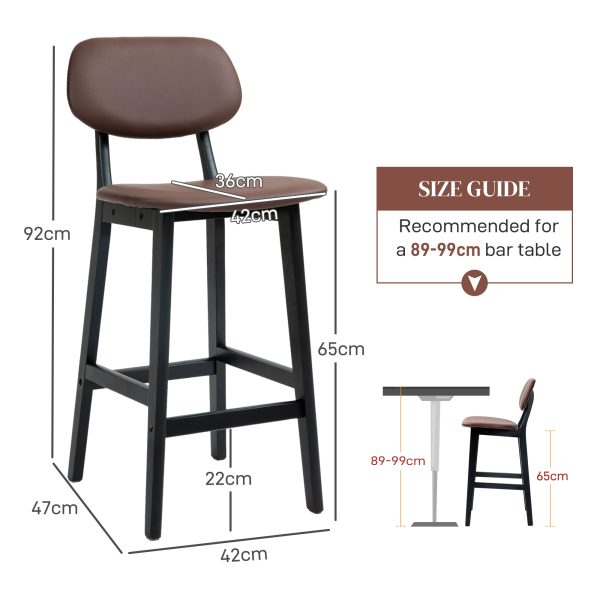 HOMCOM Breakfast Bar stools Set of 2 with PU Leather Cover, Wood Legs, Brown - Image 7