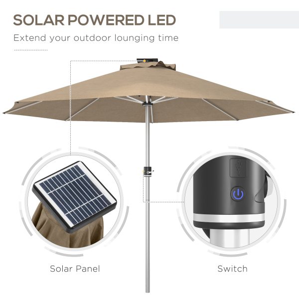 Outsunny Solar Patio Garden Parasol with Lights for Outdoor, Khaki - Image 6
