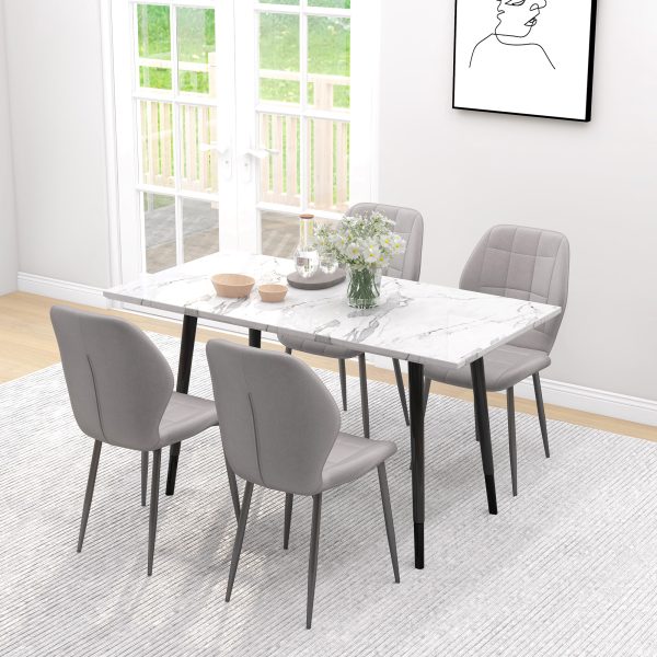 HOMCOM Modern Style Kitchen Chairs Set of 4 with Flannel Upholstered, Light Grey - Image 4