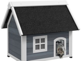 PawHut?Outdoor Feral Cat House with Openable Asphalt Roof,?Grey