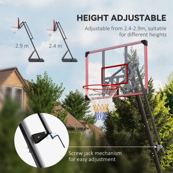SPORTNOW Adjustable Basketball Hoop with Weighted Base, 2.4-2.9m, Red - Image 3