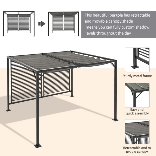 Outsunny Metal Pergola Patio Sun Shelter Grape Tent Retractable Canopy UV Cut - Image 3