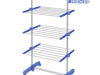 HOMCOM 4-Tier Large Clothes Airer Stainless Steel Clothes Drying Rack Blue