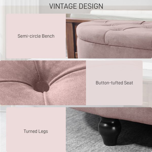 HOMCOM Semi-Circle Storage Ottoman Bench Tufted Upholstered Accent Footrest - Image 6