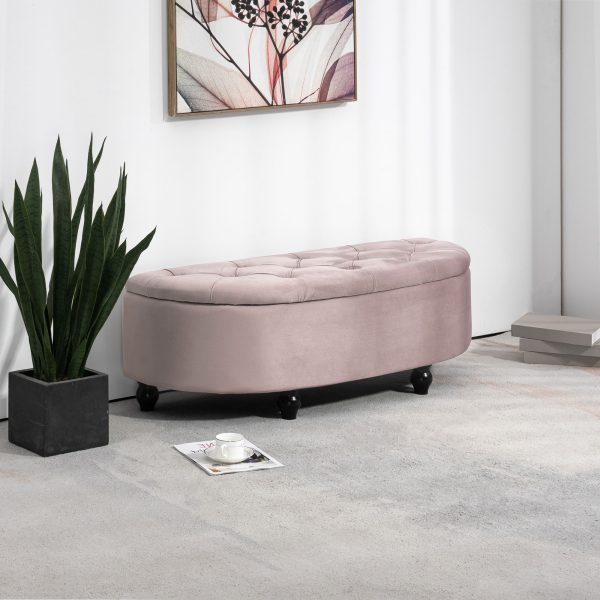 HOMCOM Semi-Circle Storage Ottoman Bench Tufted Upholstered Accent Footrest - Image 2