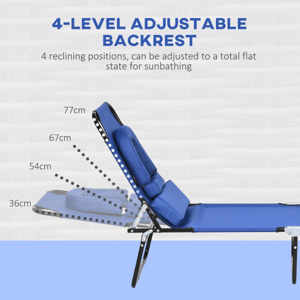 Outsunny Folding Sun Lounger Set of 2 Reclining Chair with Reading Hole Blue - Image 2