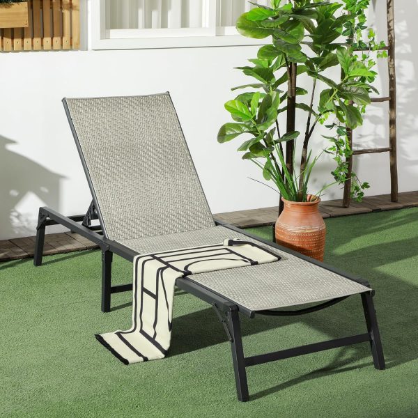 Outsunny Foldable Outdoor PE Rattan Sun Lounger, Mixed Grey - Image 8