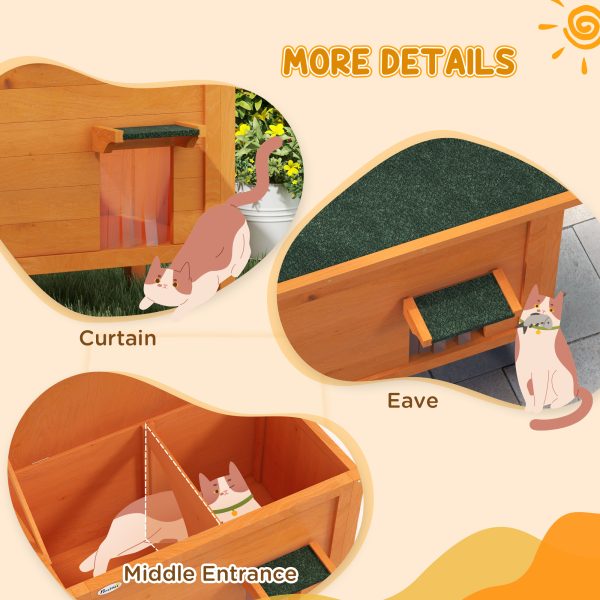 PawHut Outdoor Feral Cat House Insulated w/ Openable Roof - Orange - Image 7