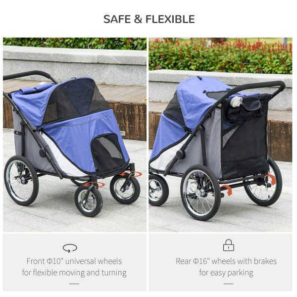 PawHut Foldable Pet Stroller with Cushion, for M, L Dogs - Blue - Image 4