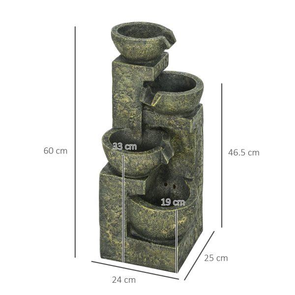 Outsunny Garden Water Feature with Adjustable Flow, 4-Tier Stone Look Bowls - Image 5