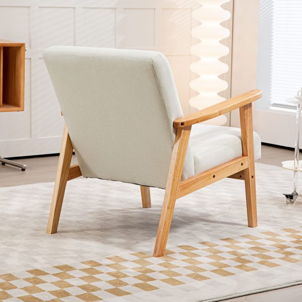 HOMCOM Modern Fabric Accent Chair w/ Rubber Wood Legs Padded Cushion Cream - Image 8
