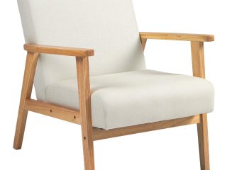 HOMCOM Modern Fabric Accent Chair w/ Rubber Wood Legs Padded Cushion Cream