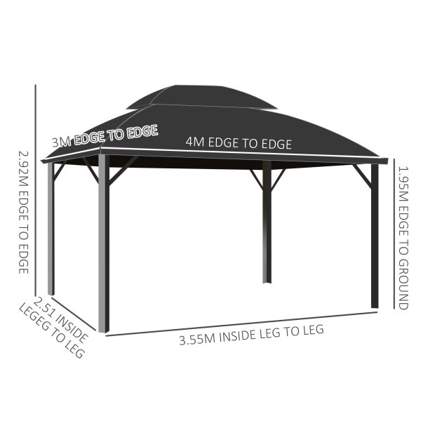 Outsunny 4 x 3(m) Polycarbonate Gazebo for Lawn, Yard, Patio, Deck, Black - Image 5