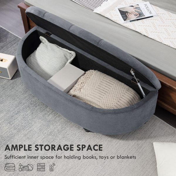 HOMCOM Semi-Circle Storage Ottoman Bench Tufted Upholstered Accent Footrest - Image 4