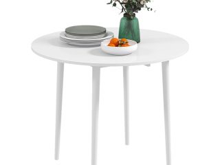 HOMCOM Foldable Dining Table, Round Drop Leaf Table with Wood Legs