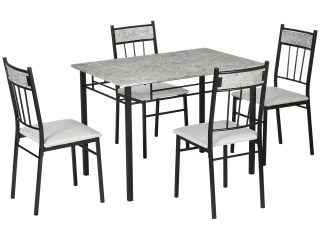 HOMCOM 5 Pieces Dining Room Sets, Kitchen Table and Chairs Set 4 with Marble Top