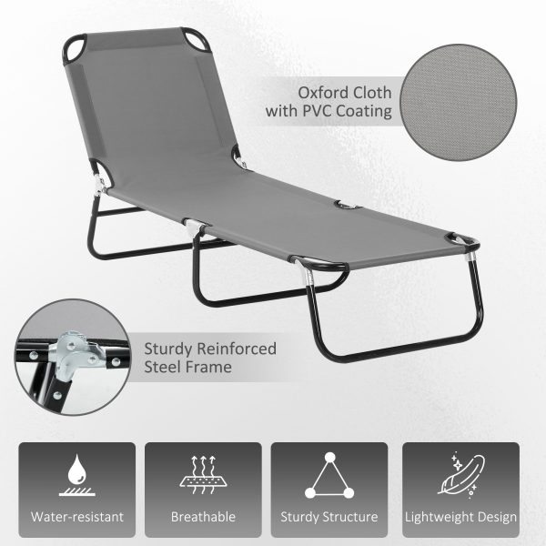 Outsunny 2 Piece Reclining Chaise Lounge with 5-Level Adjustable Backrest Grey - Image 4