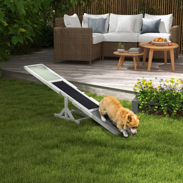 PawHut Wooden Pet Seesaw for Big Dogs with Anti-Slip Surface, White - Image 2