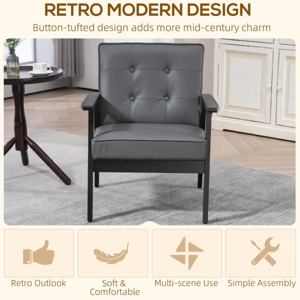 HOMCOM Accent Chair PU Leather Armchair with Armrests for Living Room Grey - Image 4