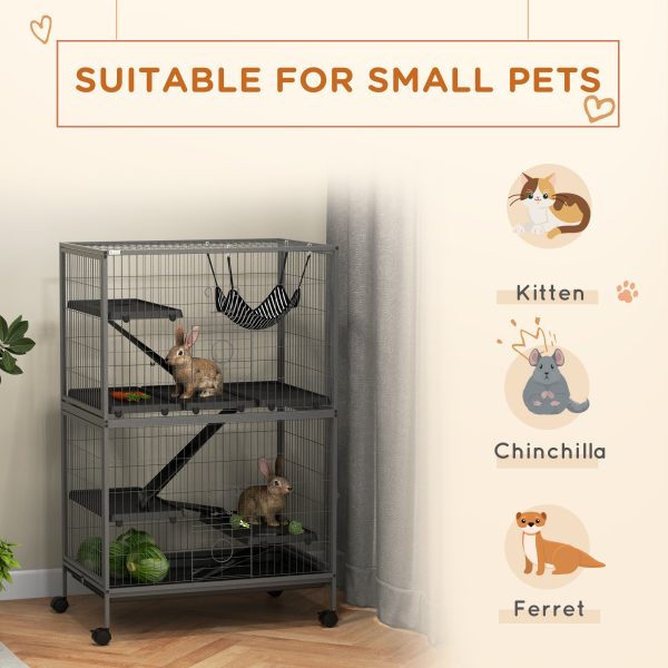 PawHut Small Animal Cages for Chinchilla Ferret Kitten on Wheels W/ Hammock Tray - Image 5