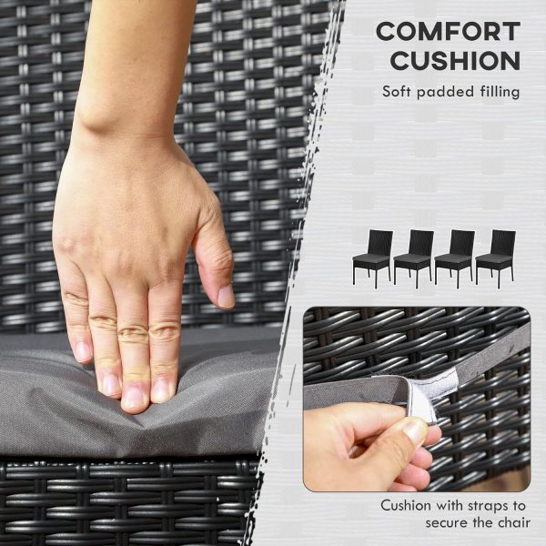 Outsunny 4 PCs Rattan Garden Chairs with Cushion, Wicker Dining Chairs, Black - Image 6