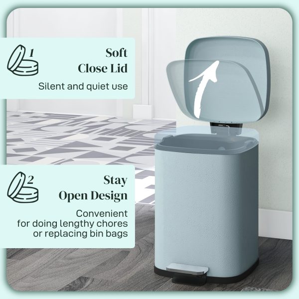 HOMCOM 12L Kitchen Pedal Bin, Metal Rubbish Bin with Soft-close Lid, Light Green - Image 4