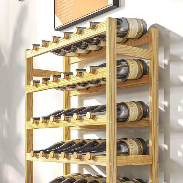 HOMCOM Free Standing Wooden Wine Rack 42 Bottles Holders, Natural - Image 7