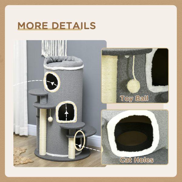 PawHut Barrel Shaped Cat Tree for Indoor Cats with Sisal Scratching Posts, Grey - Image 6