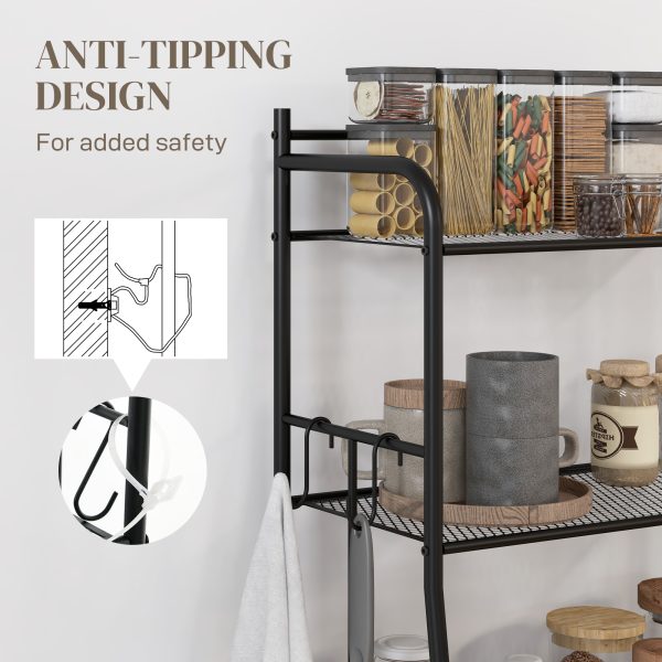 HOMCOM 5-Tier Kitchen Storage Unit, Microwave Stand with Open Shelves and Hooks - Image 6