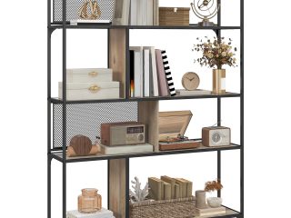 HOMCOM Industrial 5 Tier Book Shelf with Sliding Mesh Doors, for Living Room