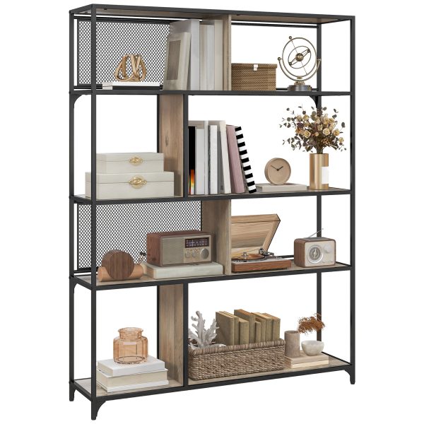 HOMCOM Industrial 5 Tier Book Shelf with Sliding Mesh Doors, for Living Room
