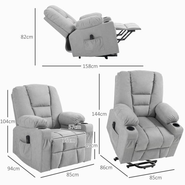 HOMCOM Riser and Recliner Chair w/ Remote, Lift Chair for Elderly, Light Grey - Image 3