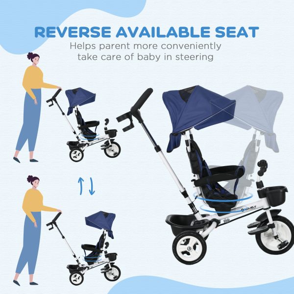 HOMCOM 6 in 1 Trike for Toddler 1-5 Years with Parent Handle, Dark Blue - Image 5